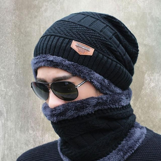 Winter Beanie Hat Cap Neck Warmer Scarf Set Fleece